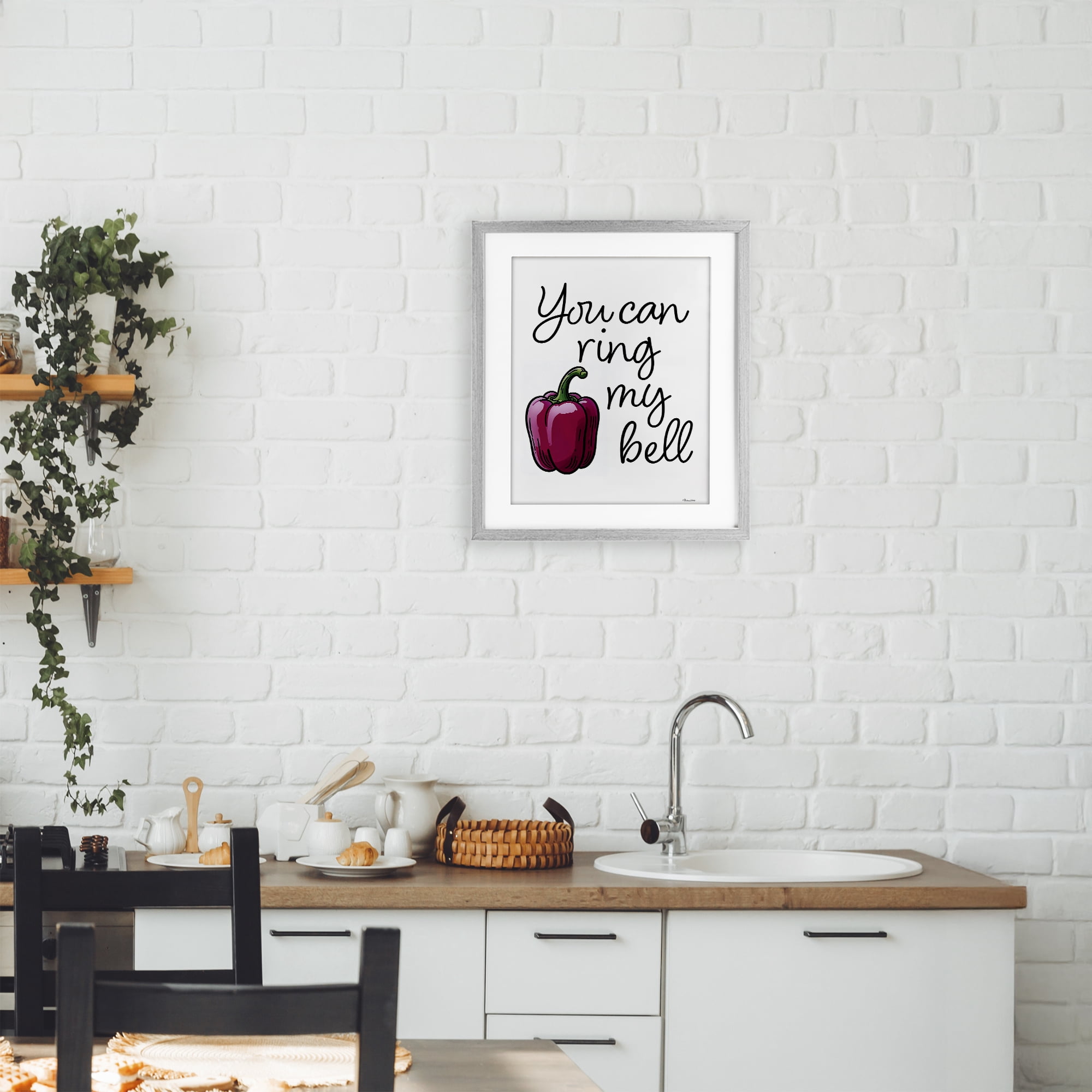 Stupell Industries Ring My Bell Pepper Gray Framed Print Under Glass, design by Susan Ball
