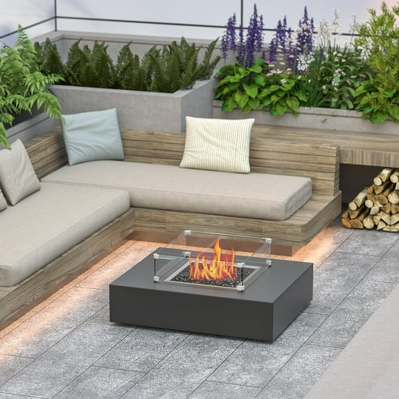 16" x 16" x 6" Glass Wind Guard for Propane Gas Fire Pit Table - Transparent Tempered Glass Shield with Aluminum Corner Bracket & Rubber Feet