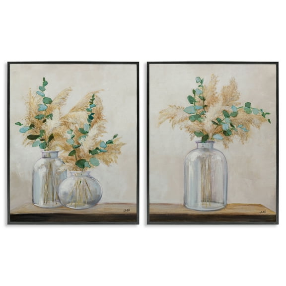 Stupell Industries Pampas Eucalyptus Bouquet Plants & Flowers Painting Black Framed Art Print Wall Art, 11 x 14, Set of 2