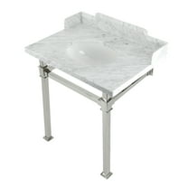 Kingston Brass LMS30MOQ6 Viceroy 30" Carrara Marble Console Sink with Stainless Steel Legs (8-Inch, 3-Hole), Carrara Marble White/Polished Nickel