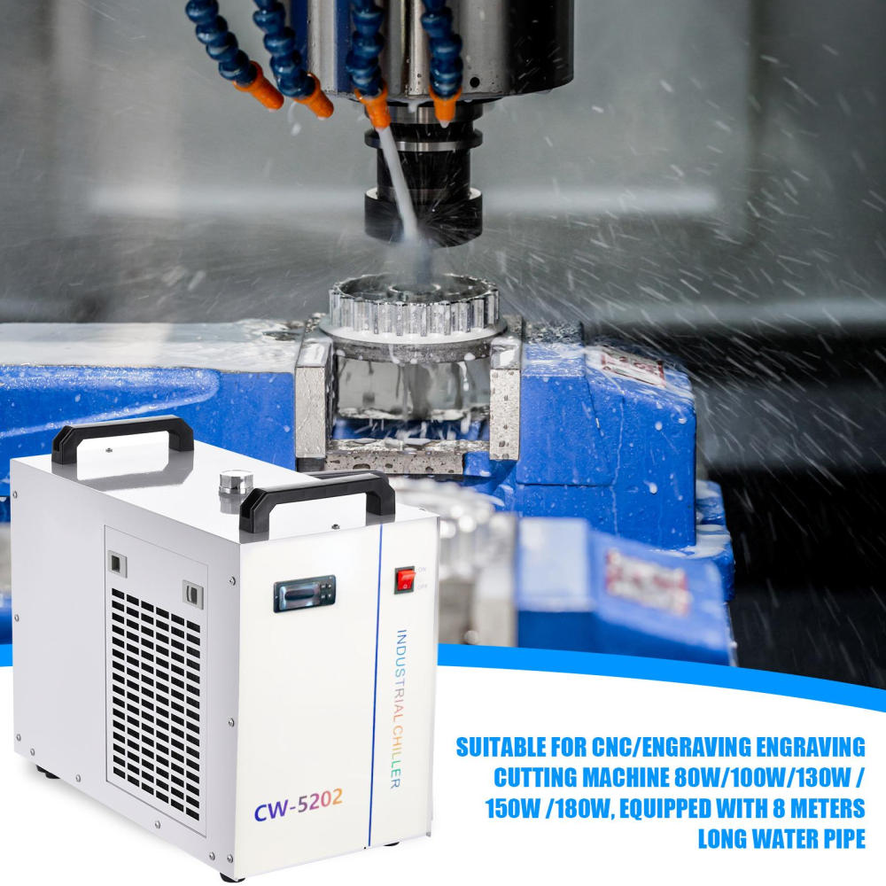 Industrial Water Chiller, 80W-180W Industrial Chiller with 2 Inlets Outlets, 7L Tank Capacity Cooling Machine with Viewing Window for Engraving Cutting