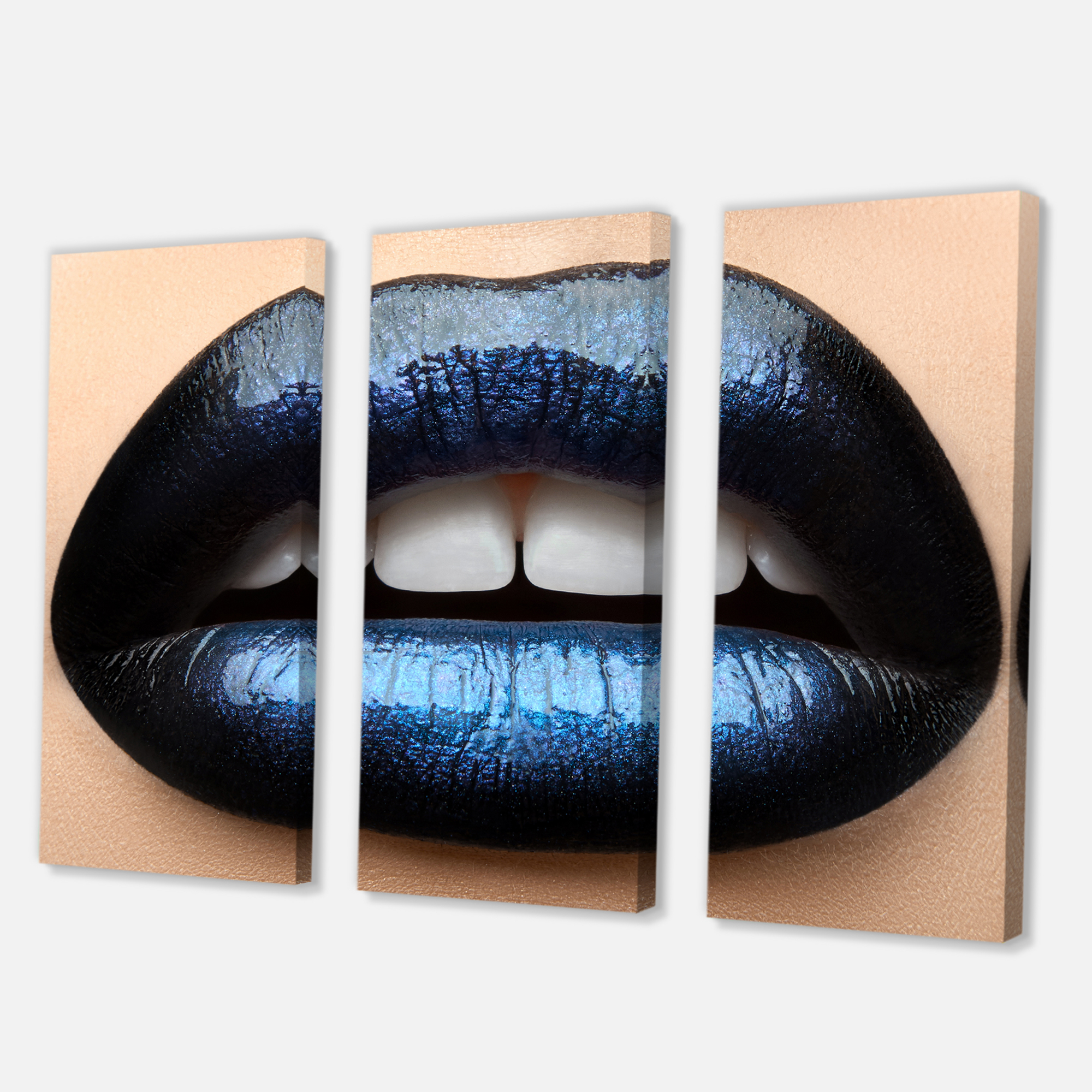Designart ' Girl Lips With Black and Blue Lipstick ' Modern Canvas Wall Art Print