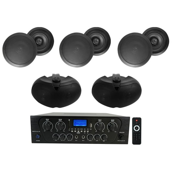 Rockville Multi-Room Home Audio Receiver 6) 6.5" Black Ceiling 2) Patio Speakers