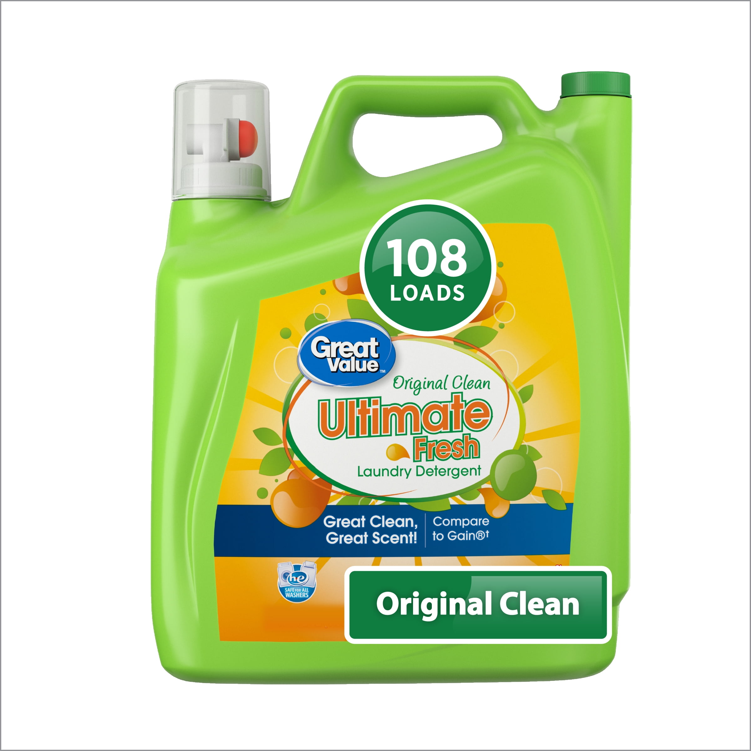 Great Value Original Clean, 108 loads, Ultimate Fresh HE Liquid Laundry Detergent, 170 Fl oz
