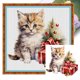thumbnail image 1 of (18CTAFF-310__C__25x25) Hilo algodón ecológico bordado 18CT 2 hebras impresión 25*25cm kit serie punto cruz gato navideño, 1 of 9