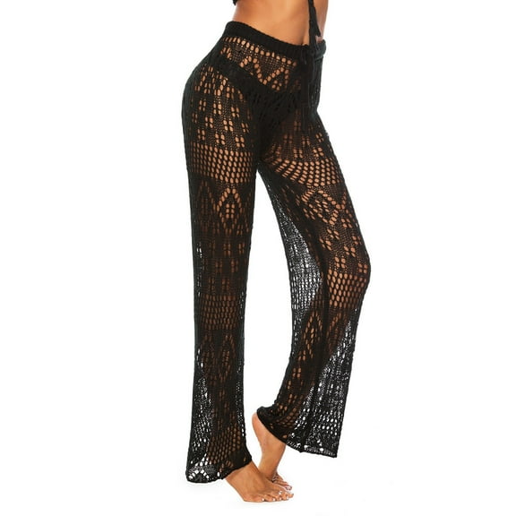 Angala Womens Cover Up Pants Hollow Out Crochet High Waist Mesh Beach Bikini Swimsuits Pants Soft Stylish Women's Casual Pants