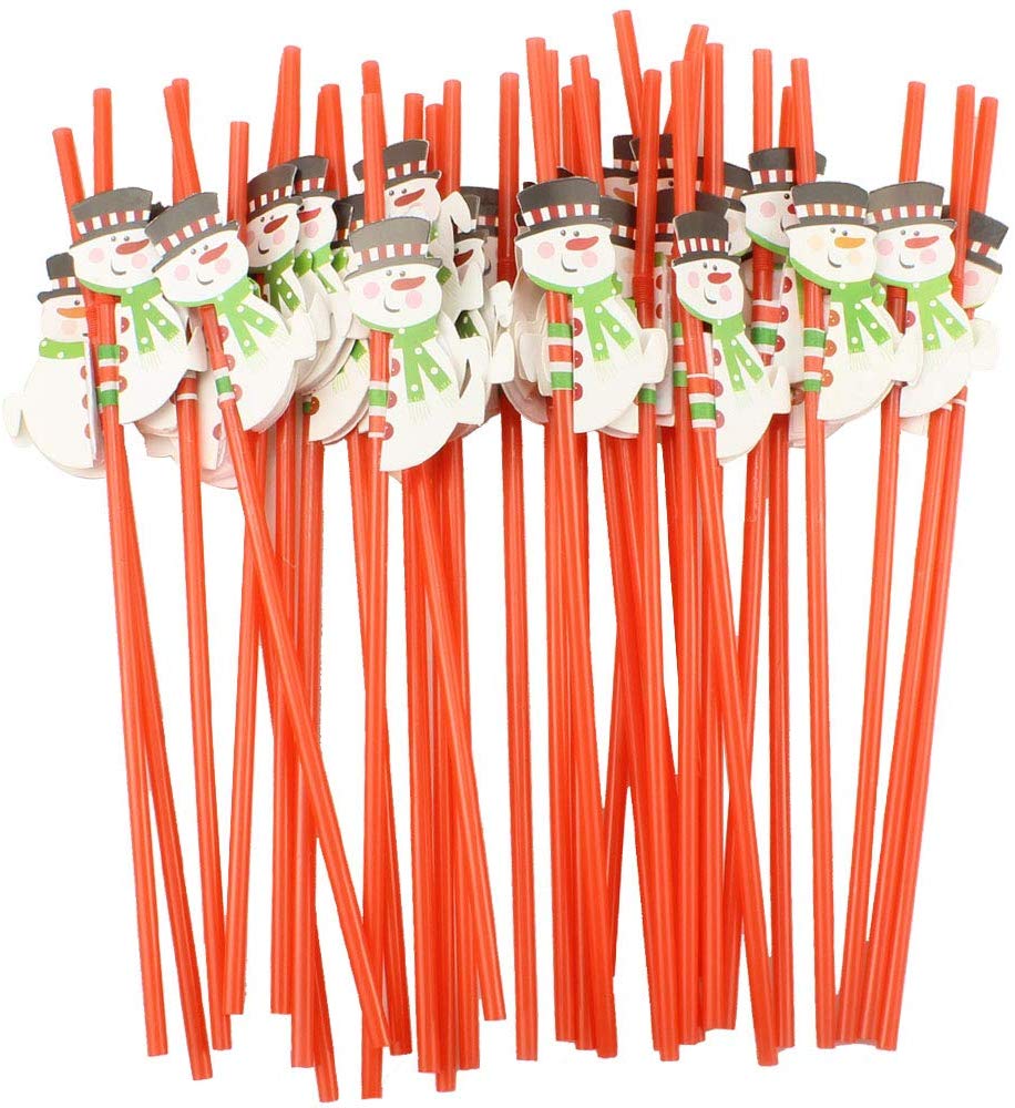 50 Pcs Snowman Drinking Straws Bendable Cocktail Straws for Christmas
