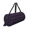 thumbnail image 3 of Xecao Purple Black Plaid print Round Travel Duffel Bag is a foldable gym bag with an inner pocket, perfect for travel sports, 3 of 8