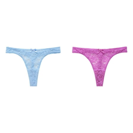 (2-Pack) Kcodviy and interesting Women s Ladies Cotton Underwear Bikini Thong Girls Underwear Hiking Underwear Women Solid Color T Pants High Waist No Show Underwear Women Ladies Lace S