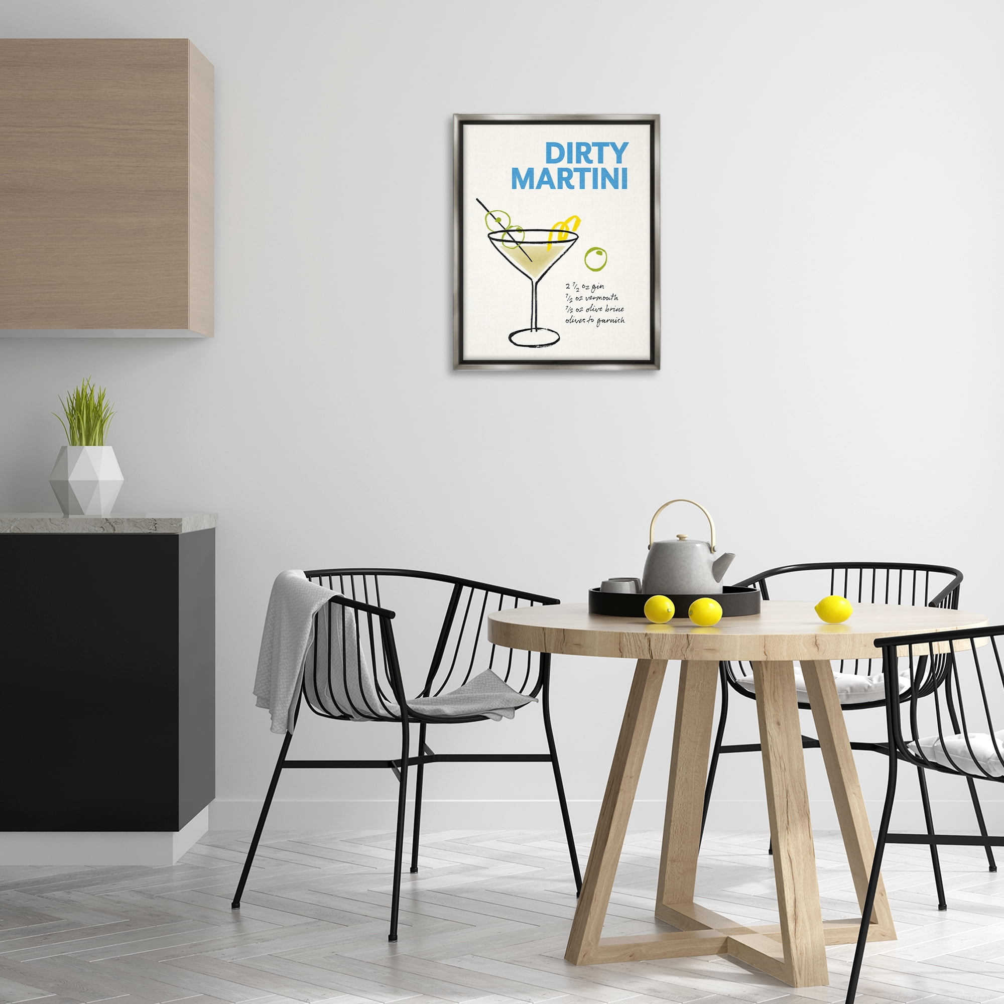Stupell Industries Dirty Martini Recipe Food & Beverage Painting Gray Floater Framed Art Print Wall Art, 17 x 21