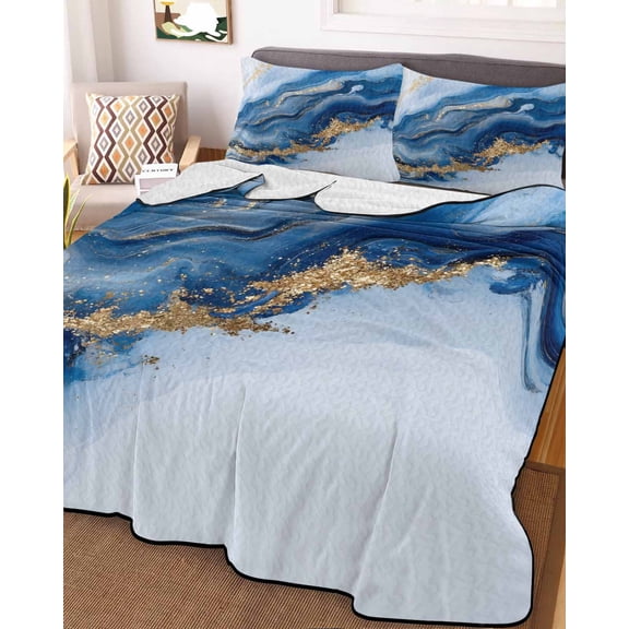 Blue Marble King Size Down Alternative Comforter, Lightweight Comforter Quilt Bedding Set with Pillow Shams Modern Abstract Art All Seasons Bed Comforter Duvet Insert 96"x106"