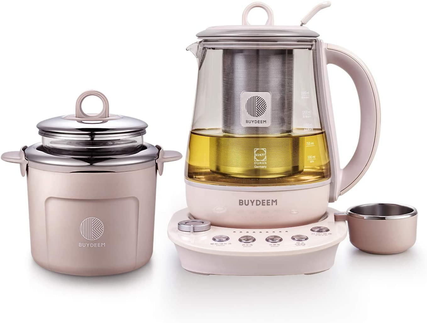 BUYDEEM K2693 Health Pot, Health-Care Beverage Electric Kettle with Thickened Glass, 9-in-1 Fully Automatic Programmable Brew Cooker, 1.5 L, Pink.