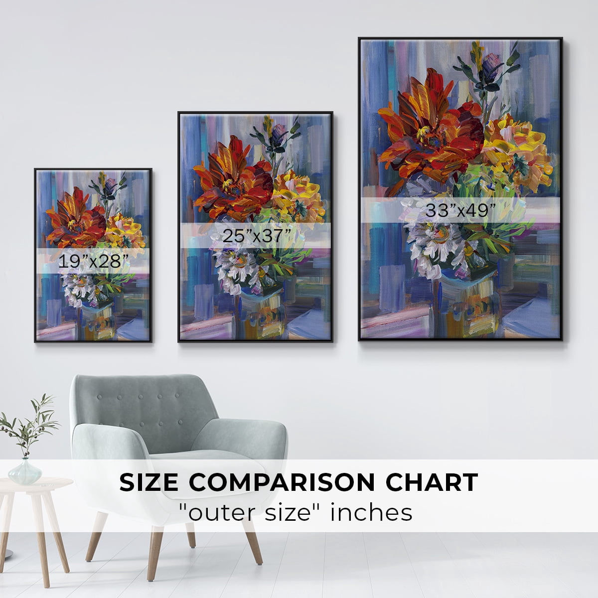 Modern Bouquet Framed Premium Gallery Wrapped Canvas - Ready to Hang - 27 x 41 - Black Floating Frame