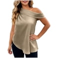 thumbnail image 3 of Bovxnpu Off The Shoulder Tops T-Shirts Satin Shirt Casual Summer Tops (Women's or Women's Plus), 3 of 9