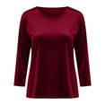 thumbnail image 6 of AHTJRT Velvet Shirts for Girls Warm Cozy Comfort Soft Round Neck 3/4 Sleeves Tee Tops Fashion Fall Spring Lounge Active Solid Color Tee Shirts Wine 11-12 Years, 6 of 6