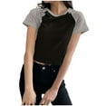 thumbnail image 2 of Women's Casual Short Sleeve Crewneck Contrast Color T Shirt Soft Comfy Top Versatile Daily Wear Weekends | CSEONE,Black L, 2 of 3