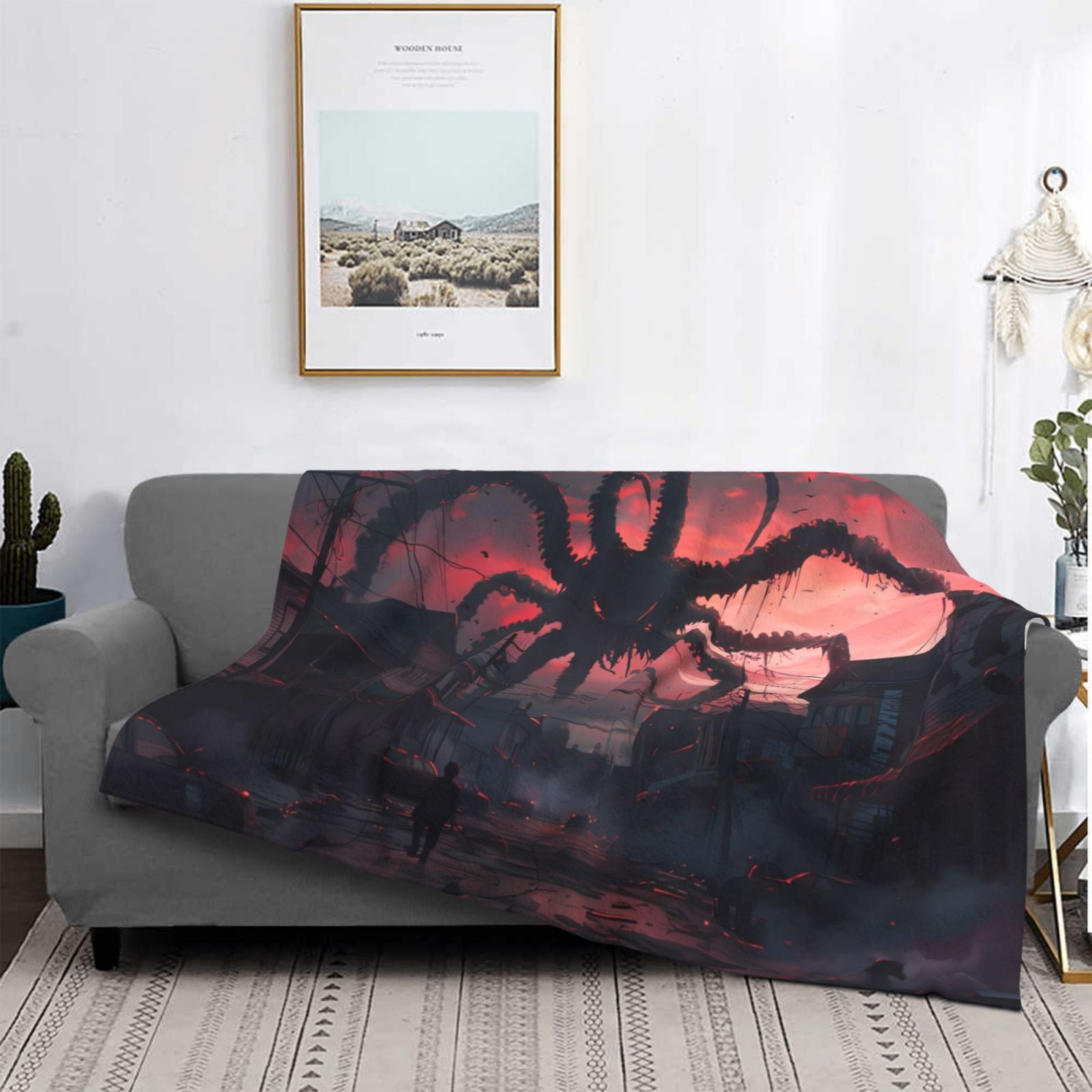 Naloa Giant Monster Over City Flannel Fleece Throw Blanket for Bed Couch, Thick Blanket - All Seasons Suitable for Women, Men and Kids-60"x50"