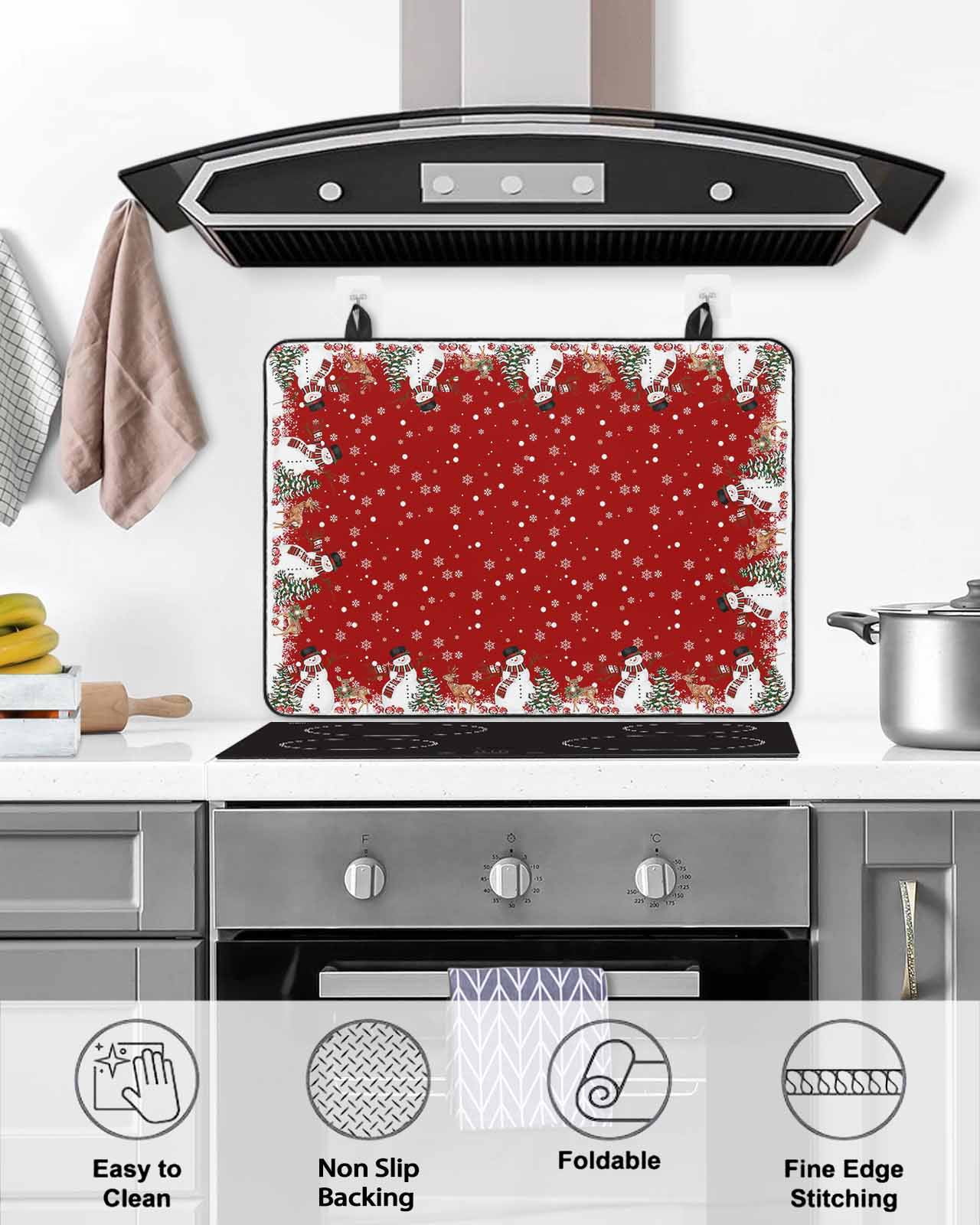 Large Induction Cooktop Protector Mat Red Christmas Stove Top Covers for Electric Stove, Winter Snowman Pine Tree Deer Snowflakes Decorative Stove Burner Cover Mats, Glass Top Stove Cover