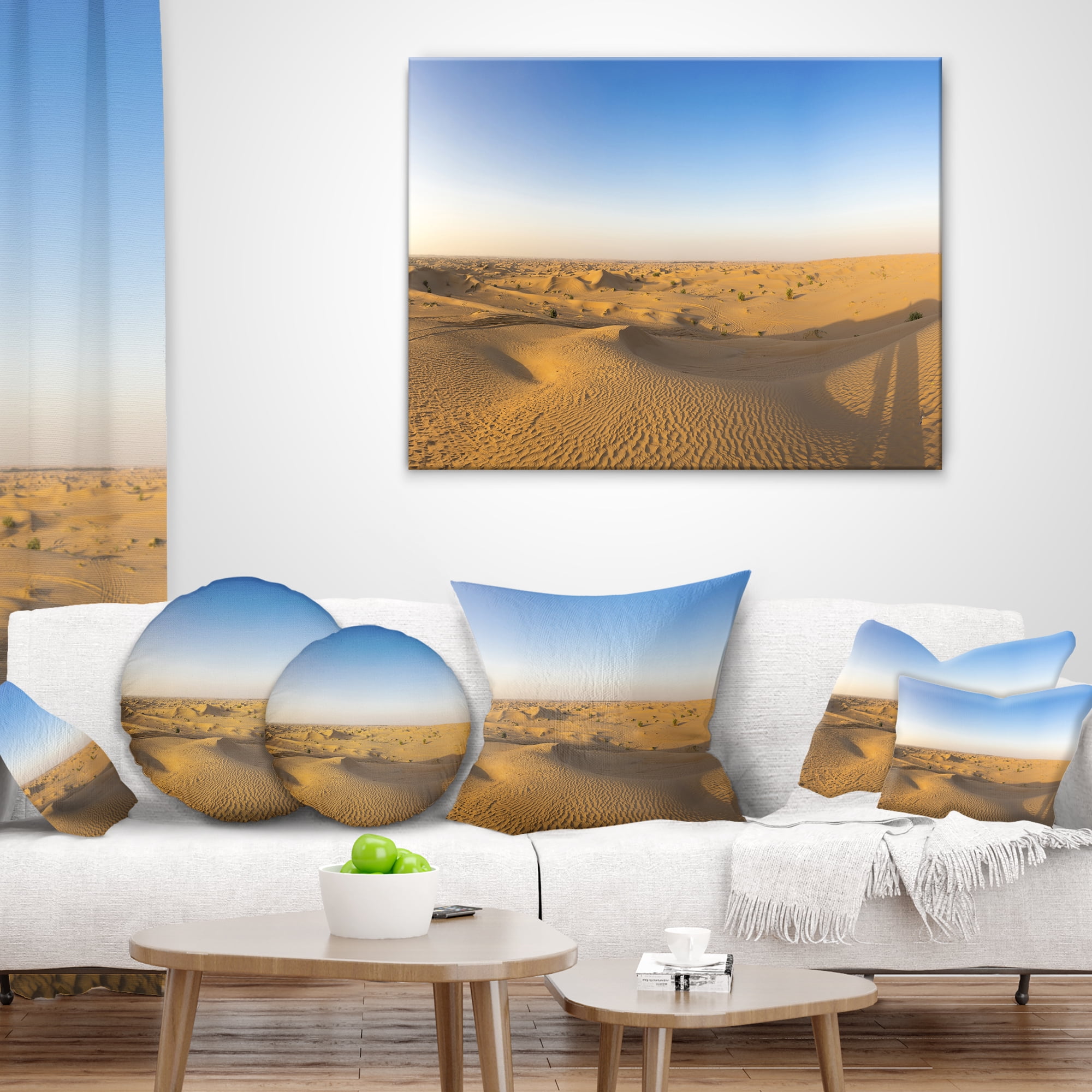 Designart Sand Dunes Desert in Dubai - Landscape Printed Throw Pillow - 18x18