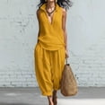 thumbnail image 2 of Lumtrix Womens Lounge Cotton Linen Two Piece Outfits Spring Summer Oversized Sleeveless Tops And Wide Leg Capris Suits Sets Yellow 2XL, 2 of 5