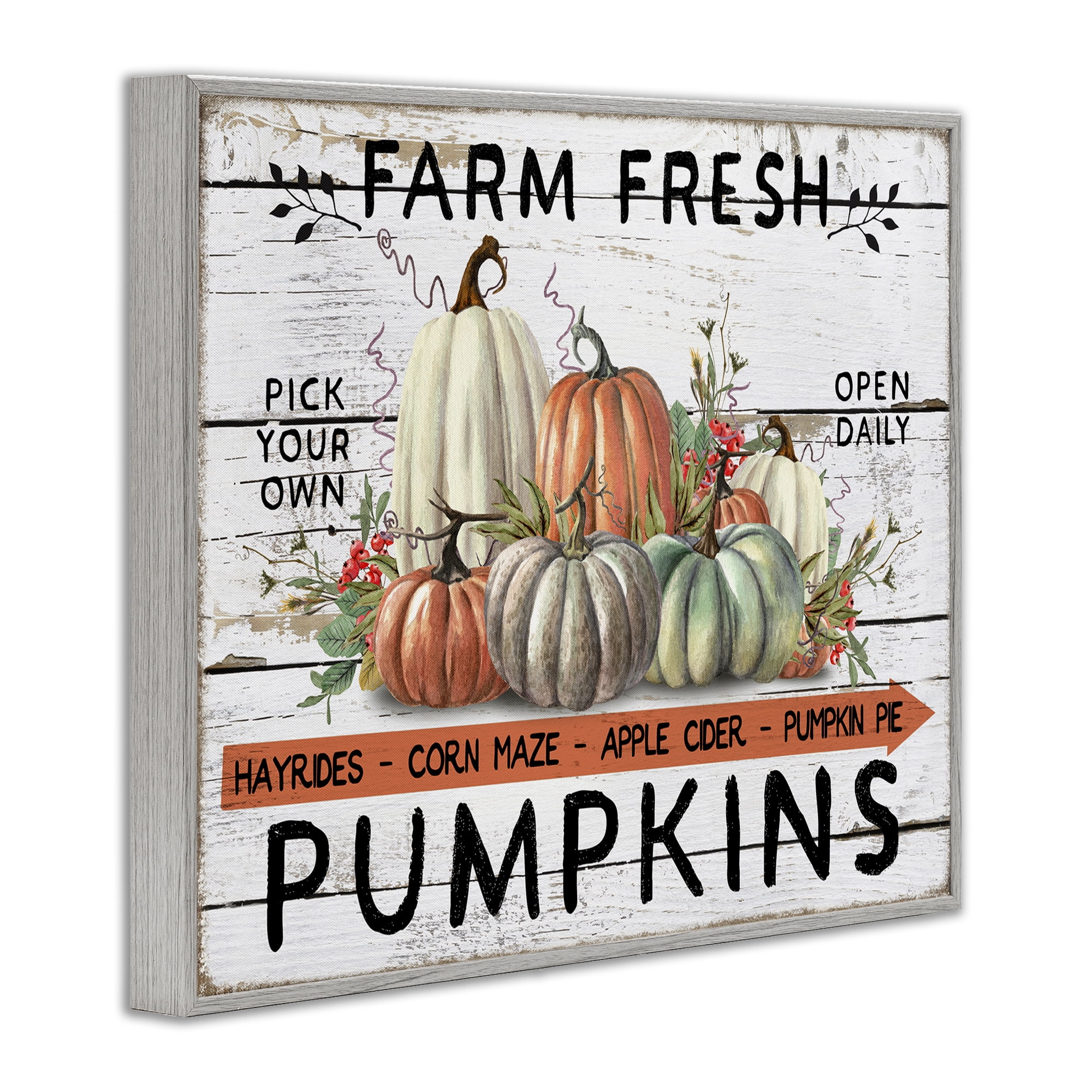 Stupell Industries Fresh Pumpkin Mound Holiday Painting Gray Framed Art Prints Wall Art, 30 x 24