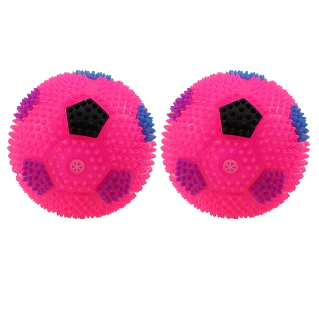 KAKOWELY 2 pelotas elásticas de plástico de 10 cm para fútbol, con sonido intermitente, rebote y masaje, con pila de botón para niños (color aleatorio).