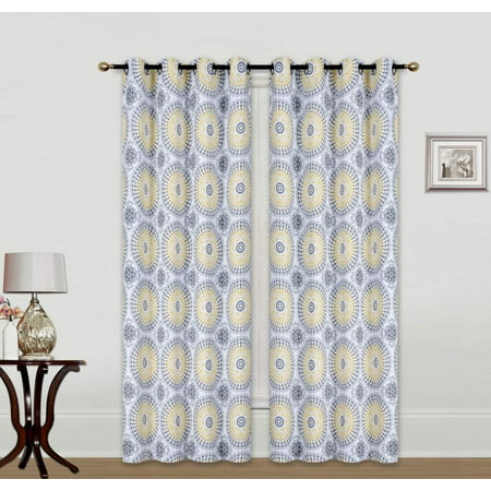 1PC Room Darkening Blackout Window Curtain Circle Pattern Panel Energy Saver With Silver Grommets in Multiple Colors and Sizes (84