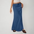 thumbnail image 2 of VBTAPA Women's Summer Linen Maxi Skirt Drawstring Low Waist A Line Casual Skirts Flared Long Skirt Blue M, 2 of 8