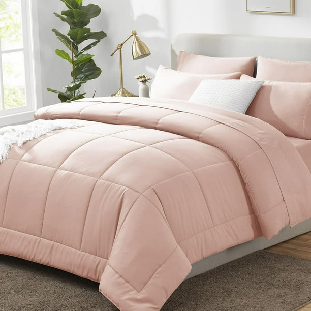 Juego de edredón CozyLux rosa de tamaño completo para niñas con ropa de cama
