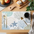 thumbnail image 2 of Coastal Placemats Set of 8 Summer Beach Nautical Coral Starfish Place Mats Indoor Wipeable Table Mats Washable Cloth Dining Table Placemats for Kitchen Holiday Party Home Decor 13x19 Inch, 2 of 9