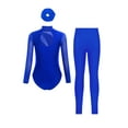 thumbnail image 2 of TSSOE Kids Girls Three-Piece Gymnastics Leotard Set Long Sleeve Unitard with Leggings Pants and Hairband Blue 14, 2 of 5
