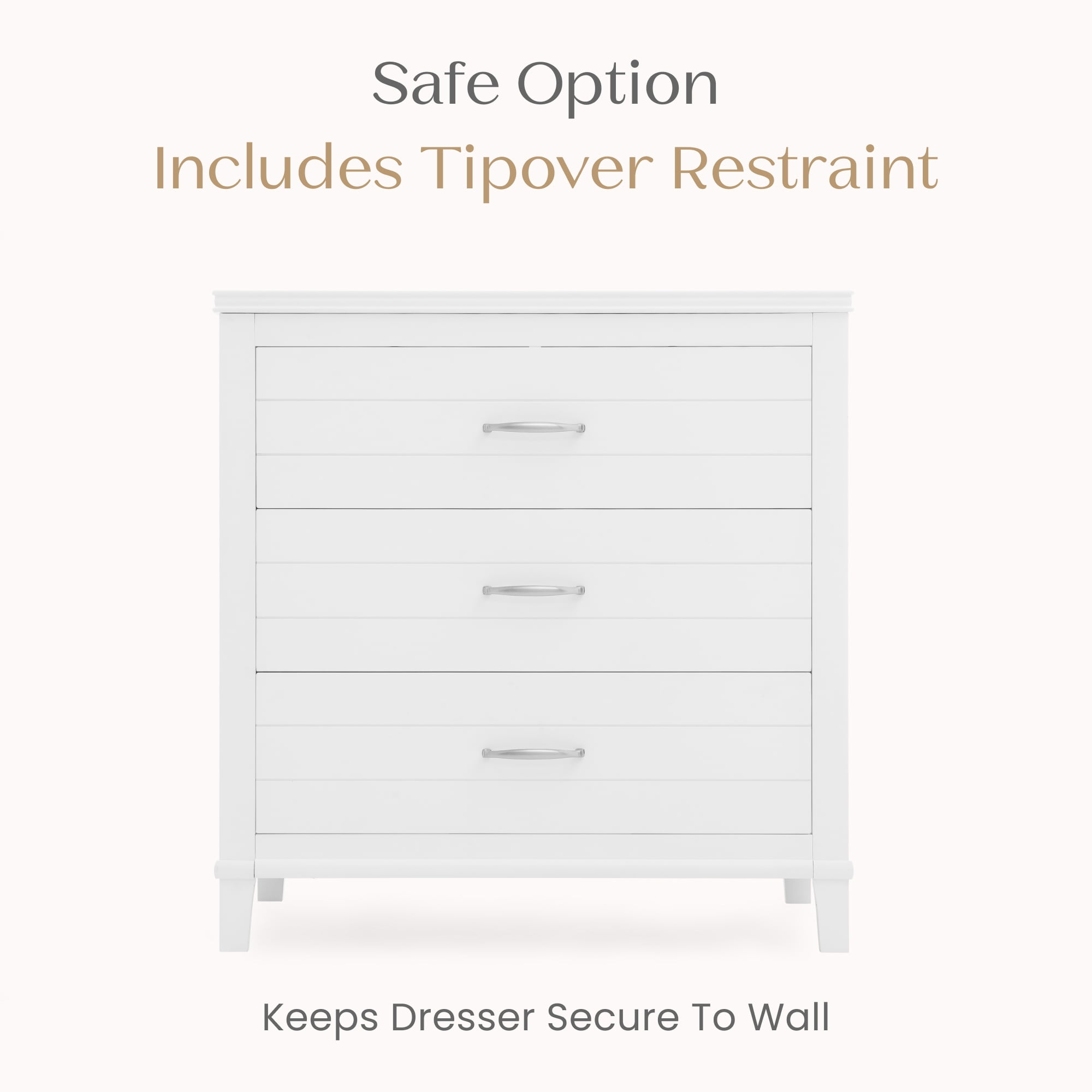 Delta Children Phoebe 3 Drawer Dresser with Interlocking Drawers, Bianca White