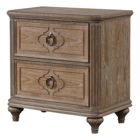 Lyla Nightstand w USB- 2 Drawers- Rustic Oak Solid Wood Frame- 30 Inch
