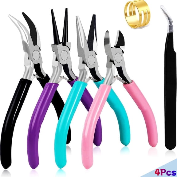 4Pcs Jewelry Pliers Set, Jewelry Making Pliers Tools Kit, Jewelry Making Needle Nose Chain Nose Round Bent Pliers Wire Cutter for Bracelet Beading DIY Craft Jewelry Making Supplies