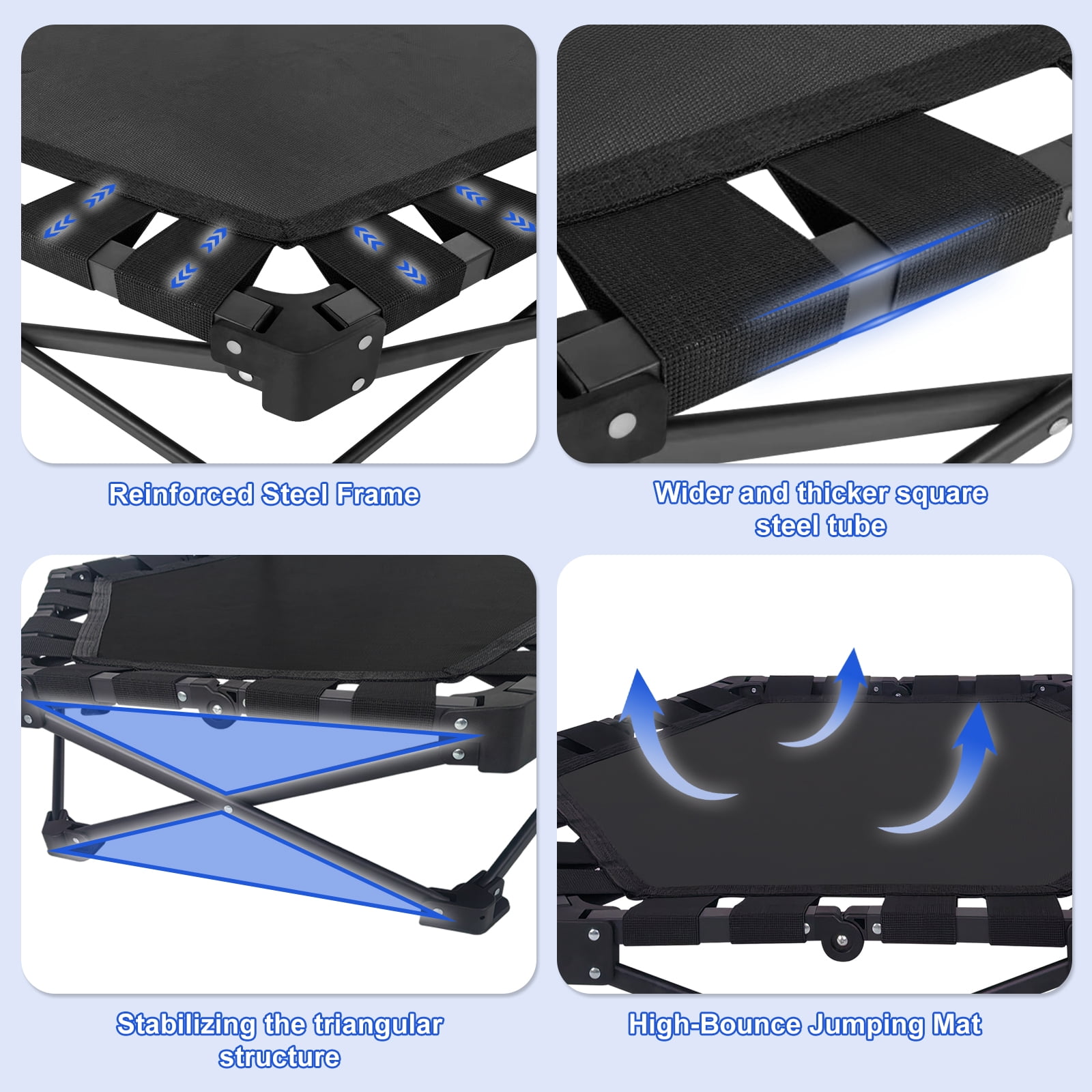 HooKung 37" Foldable Mini Trampoline, One-Step Fold & Open, Rebounder Trampoline for Adults, 330lbs Max Load, 3-Level Adjustable T-Bar, Indoor & Outdoor Workout