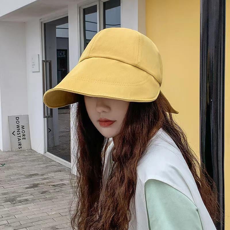 Cotton Linen Bucket Hat Japanese Korean Style Summer Fashion For Women.  Yellow 