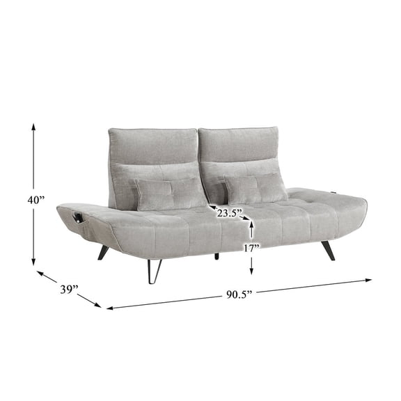 Lexicon Quonsett Chenille Sofa with Adjustable SeatDepth and Headrests LightGray