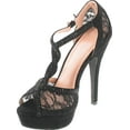 thumbnail image 3 of Static Footwear HY-5 Formal Evening Party Lace Ankle T-Strap Peep Toe Stiletto High Heel Pumps, 3 of 4
