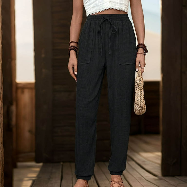 knee length dresses for ladies Piega Black Linen Trouser main image 1