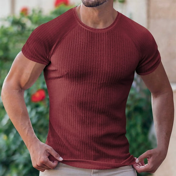 Elvqul Mens Short Sleeve Shirts Muscle Athlete Pullover Outdoor Beige Slim Fit Holiday Crew Neck Summer T-Shirts for Men Solid