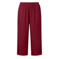 thumbnail image 4 of Kinrui Capri Pants for Women Straight Leg Casual Summer Capris Lightweight Elastic Waist Crop Trousers for Beach Vacation Wine M, 4 of 5