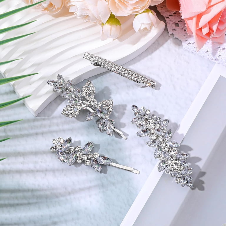 VETPW Rhinestone Hair Clips, Leaf Crystal Bridal Barrettes  display picture 3