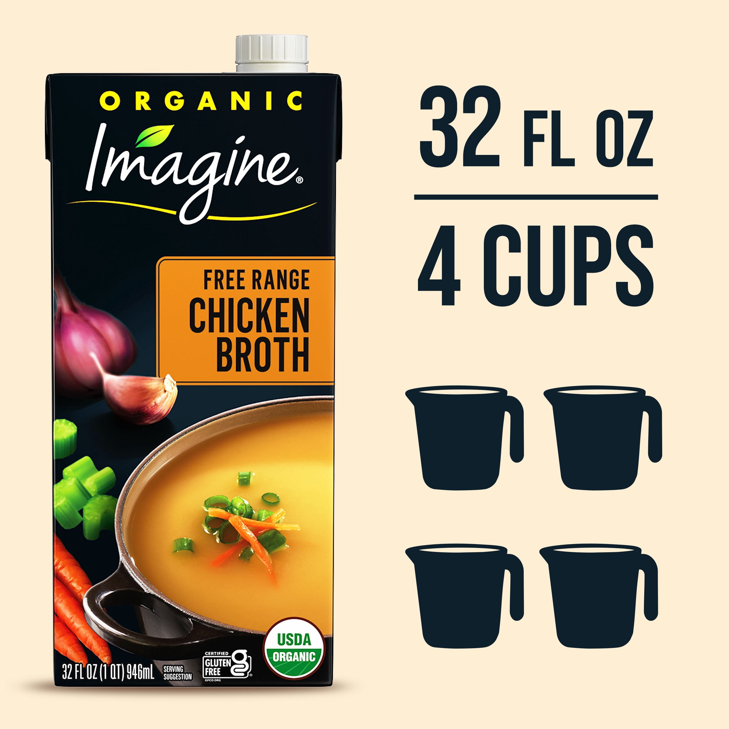 (3 pack) Imagine Organic Free Range Chicken Broth, 32 fl oz Carton