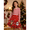 thumbnail image 2 of 4- 12Y Girls Christmas Long Sleeve Twirly Dresses Little Girls Casual Party Dress Holiday Xmas Floral Pleated Midi Dresses, 2 of 4