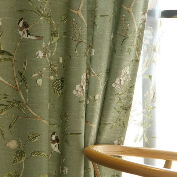 Cortinas AZIMUZIXI, diseño vintage de pájaros, 213 x 213 cm, color verde