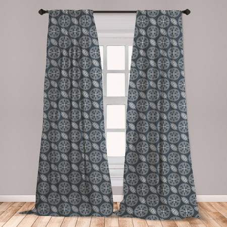 Navy And Grey Curtains Japanese Curtains 2 Panels Set, Flower Petals in Circles with Ornate Leaves Abstract Eastern, Window Drapes for Living Room Bedroom, Charcoal Grey Dark Blue, by Ambesonne ()