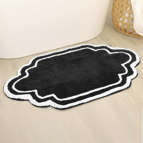 Home Weavers Allure Collection 100% Cotton Bath Rug 21"x34", Soft & Absorbent Bathroom Rug, Non-Slip Backing, Quick Dry, Machine Washable Bath Mat for Floor, Shower & Tub, Black