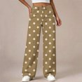 thumbnail image 2 of Ltctricy Girls Pants Polka Dot Wide Leg Trousers with Pockets High Waisted Kids Pants Fall Casual Streetwear(Brown,5-6 Years), 2 of 7