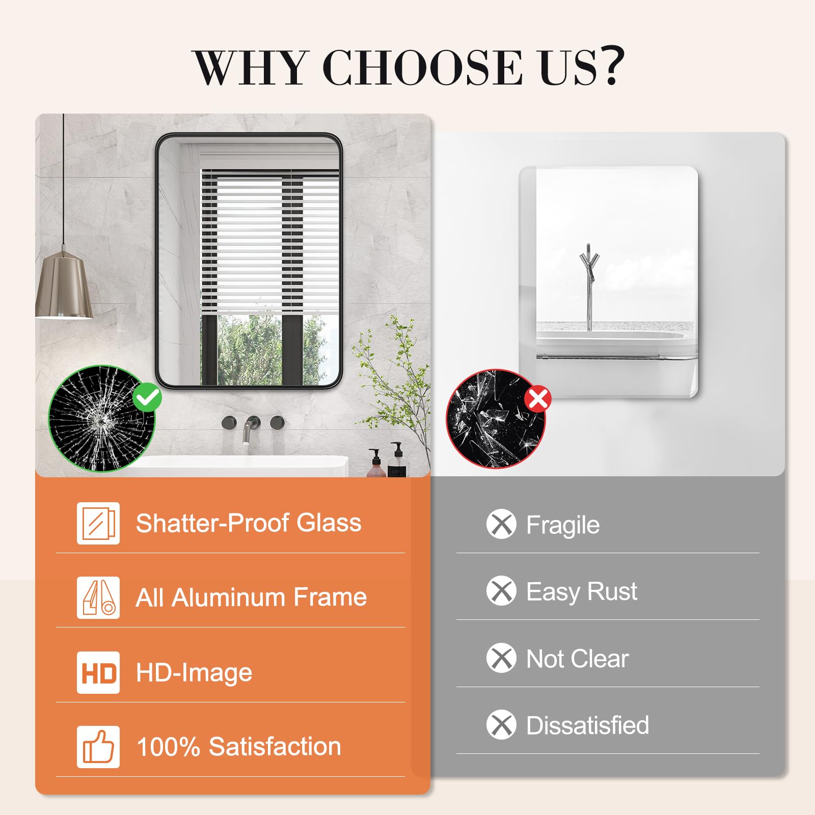 Blorly Black Bathroom Vanity Mirror for Wall, 22x30 Inch Metal Frame Wall Mirror Farmhouse Rectangle, Anti-Rust, Tempered Glass, Hangs Horizontally or Vertically
