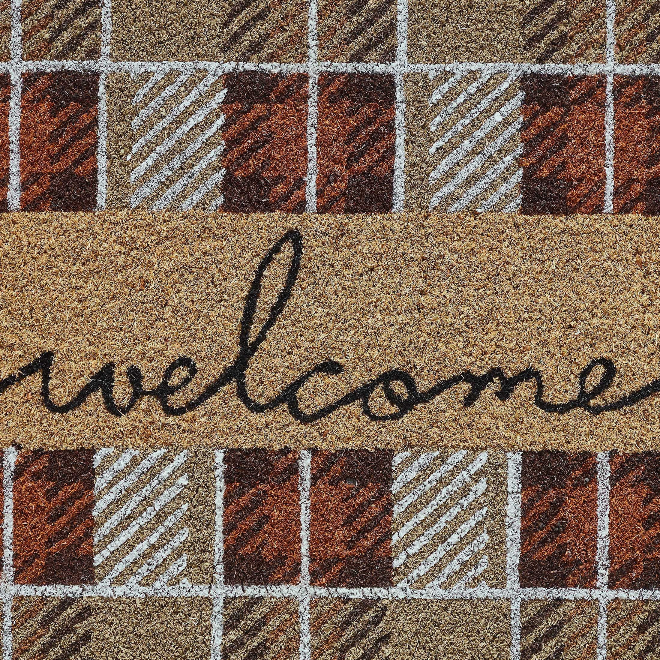 My Texas House Multicolor Welcome Harvest Plaid Outdoor Coir Doormat, 30" x 48"